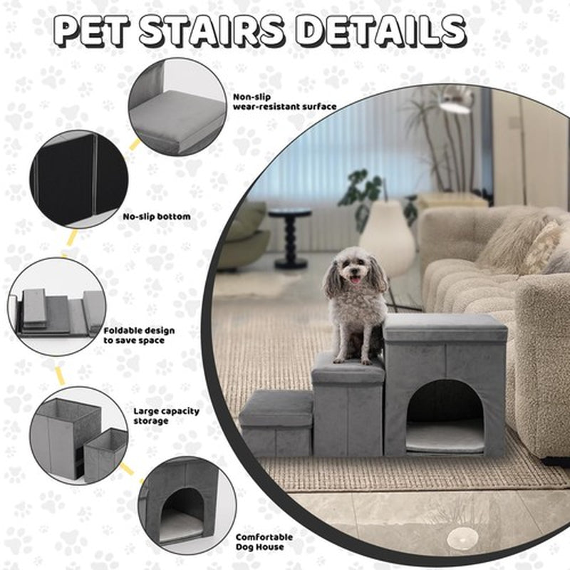 Dog Stairs for Small Dogs and Cats Foldable Pet Steps for High Bed and Couch