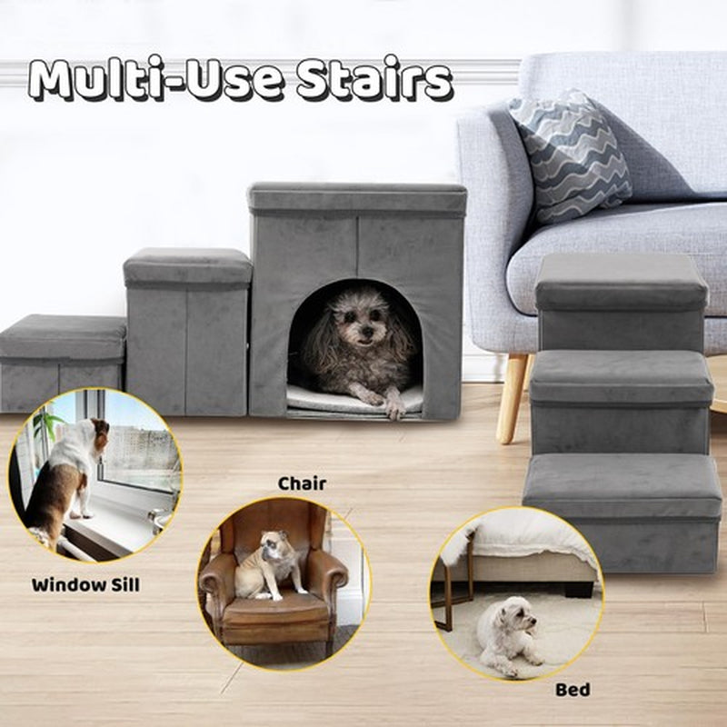 Dog Stairs for Small Dogs and Cats Foldable Pet Steps for High Bed and Couch
